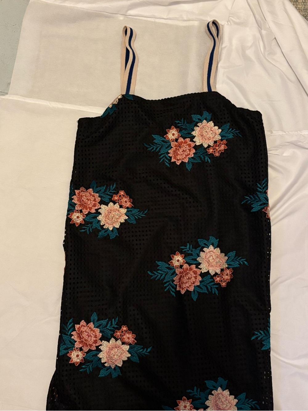Zara Black Midi Dress with Pink Floral Embroidery